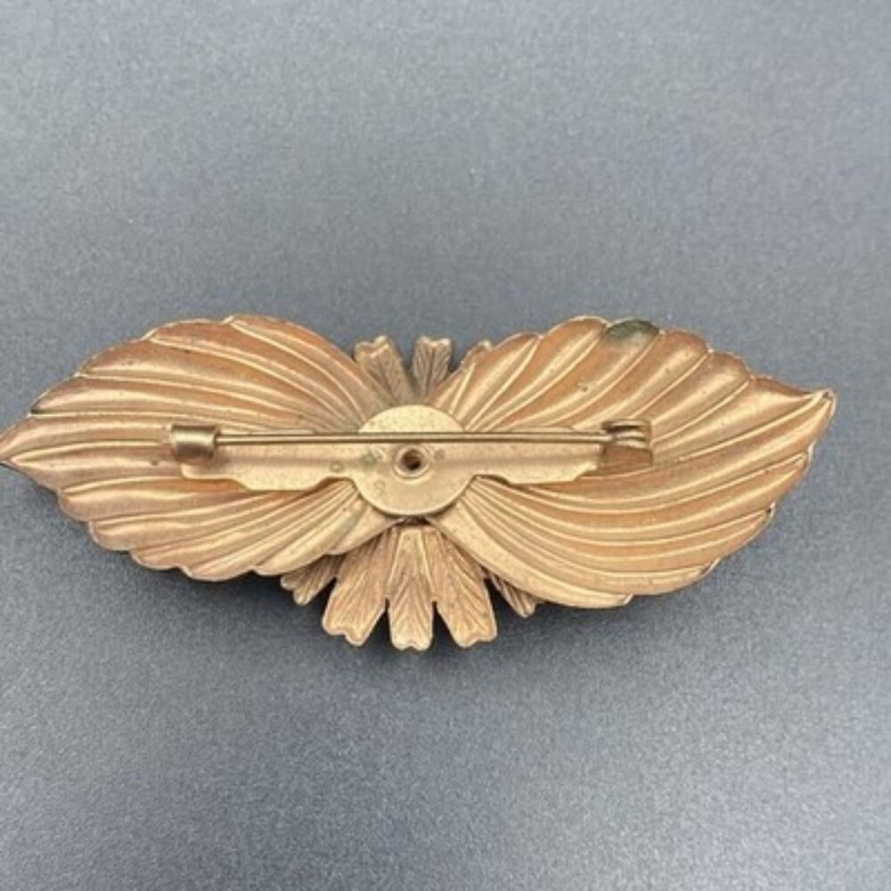 Vtg Copper Floral Brooch Lg Sunflower Leaf Statement Pin 2.75 x 1" Dimensional - Picture 5 of 7
